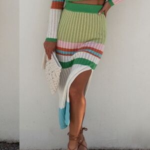 MABLE Knit Green Multicolor Stripe Midi Skirt Sz Small
